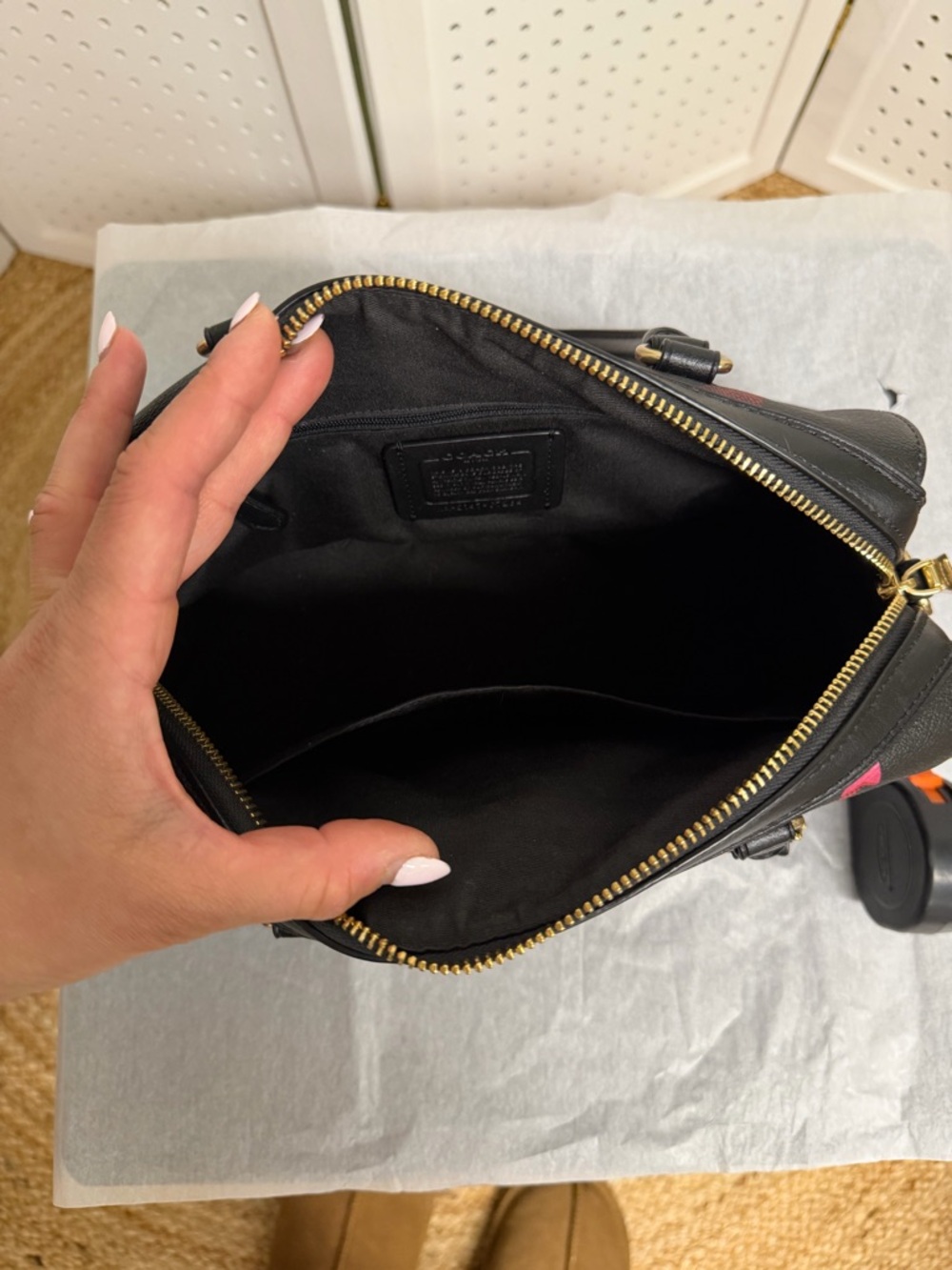 Coach Rowan Satchel Canvas Leather Shooting Disco Star Print Medium Black Pink - Picture 5 of 8